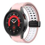 For Samsung Galaxy Watch5 Pro Double-row Hole Folding Buckle Silicone Watch Band(Pink White)