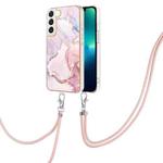 For Samsung Galaxy S23 5G Electroplating Marble Dual-side IMD TPU Phone Case with Lanyard(Rose Gold 005)