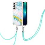 For Samsung Galaxy S23+ 5G Electroplating Marble Dual-side IMD TPU Phone Case with Lanyard(Green 004)