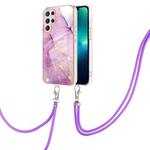 For Samsung Galaxy S23 Ultra 5G Electroplating Marble Dual-side IMD TPU Phone Case with Lanyard(Purple 001)