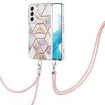For Samsung Galaxy S23 5G Splicing Marble Flower IMD TPU Phone Case with Lanyard(Crown)