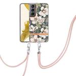 For Samsung Galaxy S23+ 5G Flowers and Plants Series IMD TPU Phone Case with Lanyard(Green Gardenia)