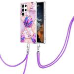For Samsung Galaxy S23 Ultra 5G Electroplating IMD Splicing Dual-side Marble TPU Phone Case with Lanyard(Light Purple)