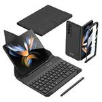 For Samsung Galaxy Z Fold4 GKK Magnetic Folding Bluetooth Keyboard Leather Case with Pen(Carbon Fibre)