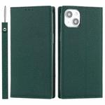 For iPhone 14 Litchi Texture Genuine Leather Phone Case(Dark Green)