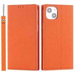 For iPhone 14 Plus Litchi Texture Genuine Leather Phone Case(Orange)