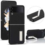 For Samsung Galaxy Z Flip4 5G Litchi Texture Genuine Leather Holder Phone Case(Black)