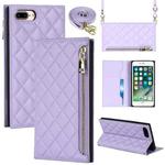 For iPhone 8 Plus / 7 Plus Grid Texture Lanyard Zipper Leather Phone Case(Purple)