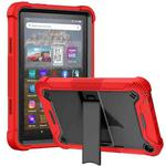 Silicone + PC Holder Shockproof Tablet Case For Amazon Kindle Fire HD 8 2022 / 2020 / HD 8 Plus 2020(Red+Black)