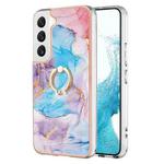 For Samsung Galaxy S23 5G Electroplating IMD TPU Phone Case with Ring(Blue Marble)