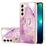 For Samsung Galaxy S23+ 5G Electroplating Marble IMD TPU Phone Case with Ring Holder(Purple 001)