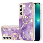 For Samsung Galaxy S23+ 5G Electroplating Marble IMD TPU Phone Case with Ring Holder(Purple 002)