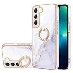 For Samsung Galaxy S23+ 5G Electroplating Marble IMD TPU Phone Case with Ring Holder(White 006)