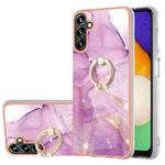 For Samsung Galaxy A14 5G Electroplating Marble IMD TPU Phone Case with Ring Holder(Purple 001)