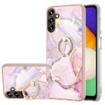 For Samsung Galaxy A14 5G Electroplating Marble IMD TPU Phone Case with Ring Holder(Rose Gold 005)