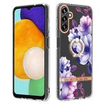 For Samsung Galaxy A14 5G Flowers and Plants Series IMD TPU Phone Case with Ring Holder(Purple Begonia)