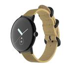 For Google Pixel Watch Woven Nylon Steel Buckle Watch Band(Khaki+Black)