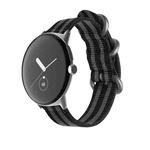 For Google Pixel Watch Woven Nylon Steel Buckle Watch Band(Black and White+Silver)