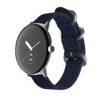 For Google Pixel Watch Woven Nylon Steel Buckle Watch Band(Dark Blue+Silver)