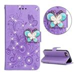 For iPhone SE 2022 / SE 2020 Diamond Encrusted Butterflies Embossing Pattern Horizontal Flip Leather Case with Holder & Card Slots & Wallet & Lanyard(Purple)