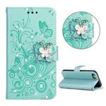 For iPhone SE 2022 / SE 2020 Diamond Encrusted Butterflies Embossing Pattern Horizontal Flip Leather Case with Holder & Card Slots & Wallet & Lanyard(Green)