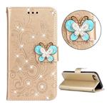 For iPhone SE 2022 / SE 2020 Diamond Encrusted Butterflies Embossing Pattern Horizontal Flip Leather Case with Holder & Card Slots & Wallet & Lanyard(Gold)