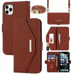 For iPhone 11 Pro Max Cross Texture Lanyard Leather Phone Case(Brown)