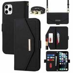 For iPhone 11 Pro Cross Texture Lanyard Leather Phone Case(Black)