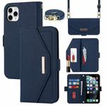 For iPhone 11 Pro Cross Texture Lanyard Leather Phone Case(Blue)