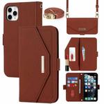 For iPhone 11 Pro Cross Texture Lanyard Leather Phone Case(Brown)