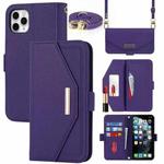 For iPhone 11 Pro Cross Texture Lanyard Leather Phone Case(Purple)
