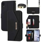 For iPhone XR Cross Texture Lanyard Leather Phone Case(Black)