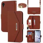 For iPhone XR Cross Texture Lanyard Leather Phone Case(Brown)