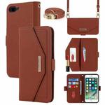 For iPhone 8 Plus / 7 Plus Cross Texture Lanyard Leather Phone Case(Brown)