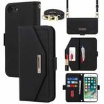 For iPhone SE 2022 / SE 2020 / 8 / 7 Cross Texture Lanyard Leather Phone Case(Black)