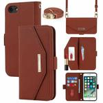 For iPhone SE 2022 / SE 2020 / 8 / 7 Cross Texture Lanyard Leather Phone Case(Brown)