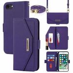 For iPhone SE 2022 / SE 2020 / 8 / 7 Cross Texture Lanyard Leather Phone Case(Purple)