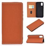 For Galaxy S20 Solid Color Frosted Magnetic Horizontal Flip Leather Case with Card Slots & Holder(Brown)