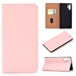 For Galaxy Note 10 Pro Solid Color Frosted Magnetic Horizontal Flip Leather Case with Card Slots & Holder(Pink)