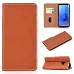 For Galaxy S9 Solid Color Frosted Magnetic Horizontal Flip Leather Case with Card Slots & Holder(Brown)