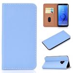 For Galaxy S9 Plus Solid Color Frosted Magnetic Horizontal Flip Leather Case with Card Slots & Holder(Blue)