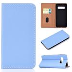 For Galaxy S10 Plus Solid Color Frosted Magnetic Horizontal Flip Leather Case with Card Slots & Holder(Blue)