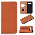 For Galaxy S10 Plus Solid Color Frosted Magnetic Horizontal Flip Leather Case with Card Slots & Holder(Brown)