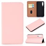For Xiaomi 9 SE Solid Color Frosted Magnetic Horizontal Flip Leather Case with Card Slots & Holder(Pink)