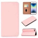 For iPhone SE 2022 / SE 2020 / 8 / 7 Solid Color Frosted Magnetic Horizontal Flip Leather Case with Card Slots & Holder(Pink)