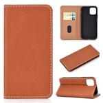 For iPhone 11 Pro Max Solid Color Frosted Magnetic Horizontal Flip Leather Case with Card Slots & Holder(Brown)