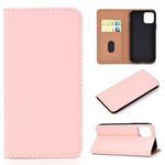 For iPhone 11 Pro Solid Color Frosted Magnetic Horizontal Flip Leather Case with Card Slots & Holder(Pink)