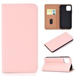 For iPhone 11 Solid Color Frosted Magnetic Horizontal Flip Leather Case with Card Slots & Holder(Pink)