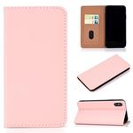 For iPhone X / XS Solid Color Frosted Magnetic Horizontal Flip Leather Case with Card Slots & Holder(Pink)