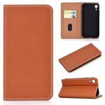 For iPhone XR Solid Color Frosted Magnetic Horizontal Flip Leather Case with Card Slots & Holder(Brown)